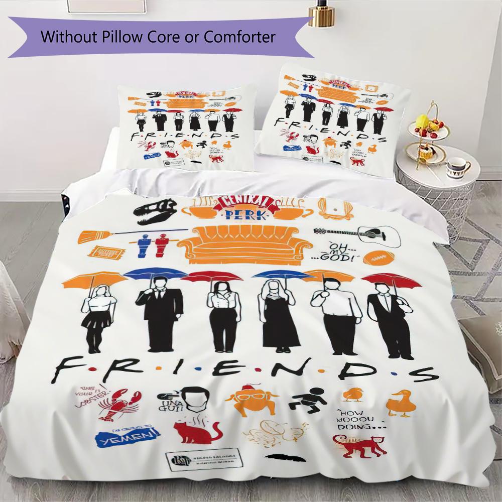 1PC Friends Theme Bedding Quilt Set Quilt Cover Pillowcase Home Decoration Birthday Gift (1 * Duvet Cover + 2 * Pillowcase, Without core)A8