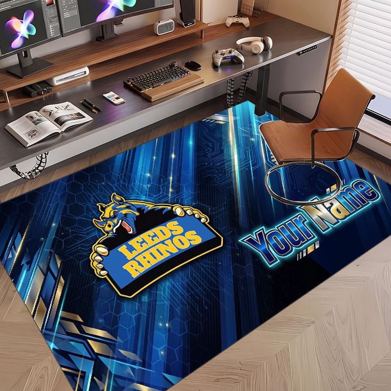 Custom Rug Leeds Rhinos Pattern Print Name Text Soft Non‑Slip Floor Carpet for Home Indoor Decoration