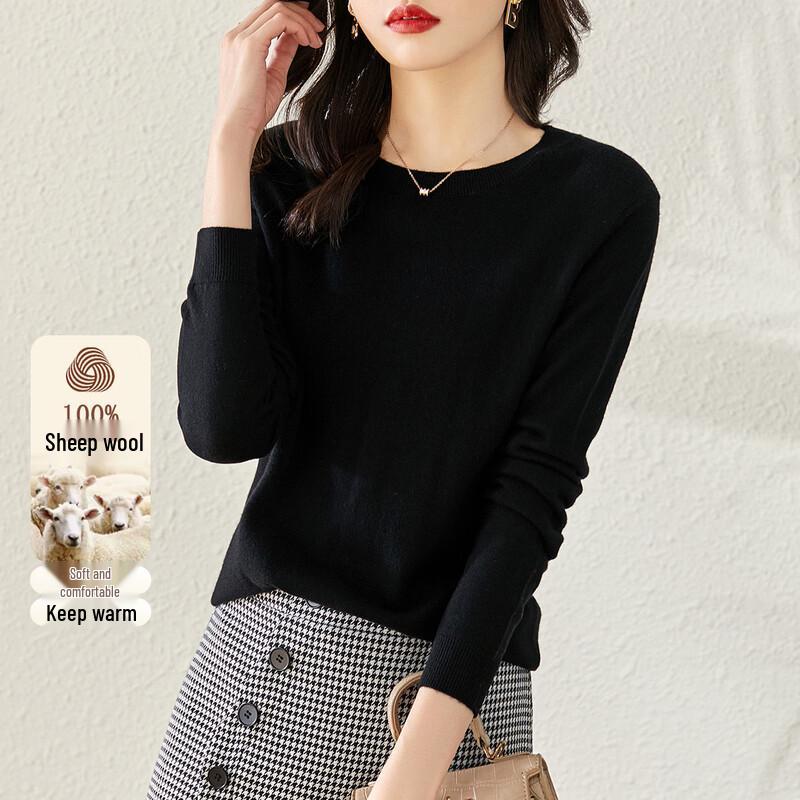 SNOWFLYING Women s 100% Merino Wool Round Neck Knit Sweater M
