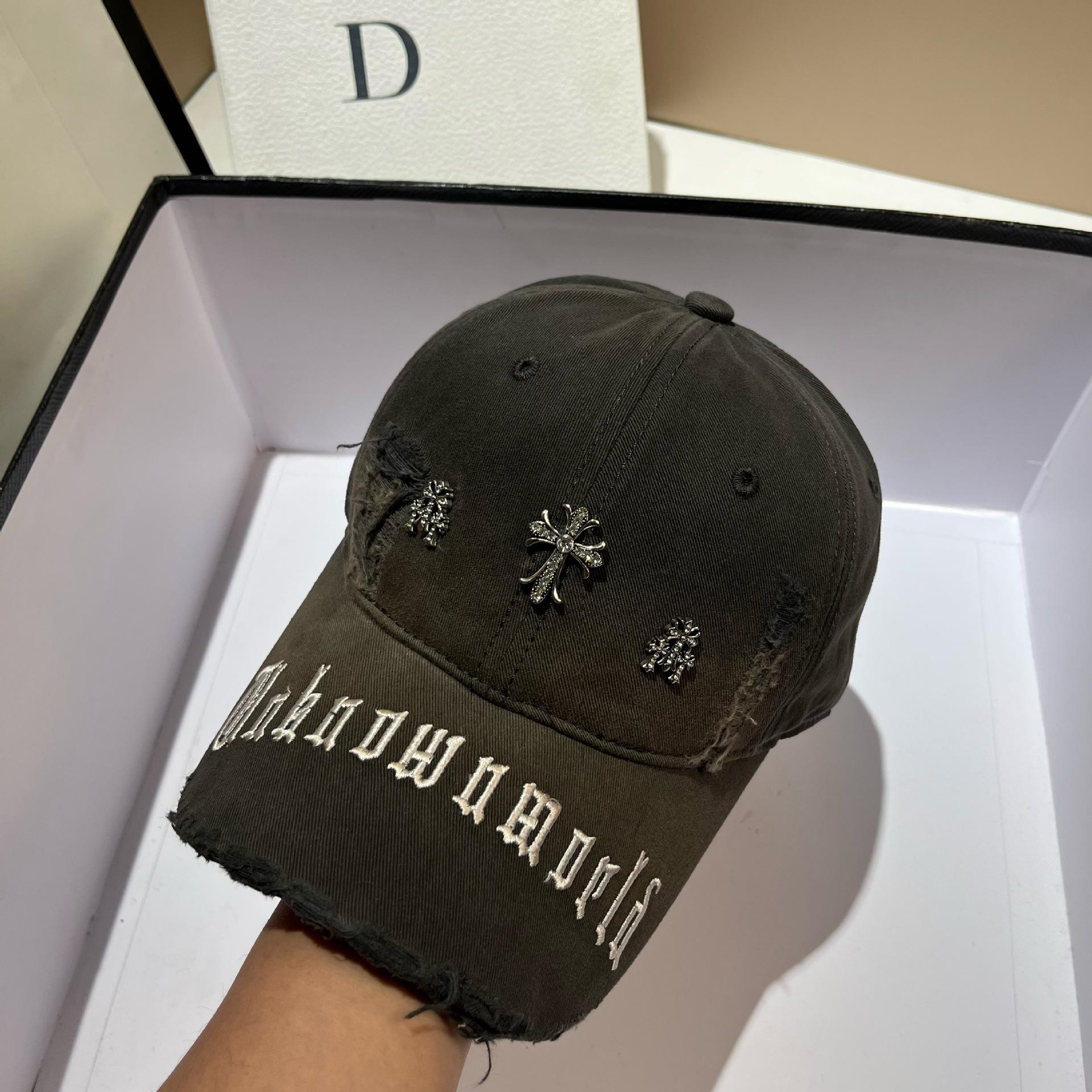 Cross Personality Washed Ripped Cap Street Versatile Punk Style Embroidery Alphabet Baseball Cap Adjustable