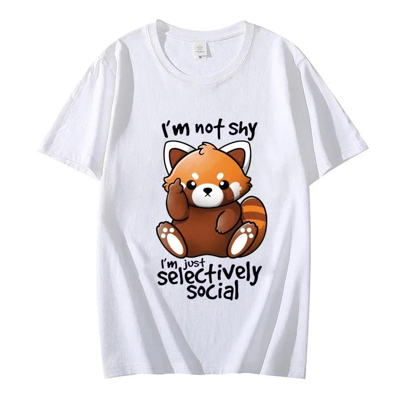 Shy Red Panda Print Tshirt for Unisex Clothes Chibi Animal Funny Cute Tshirt Short Sleeve Tee Tshirts Clothing Aesthetic Clothes