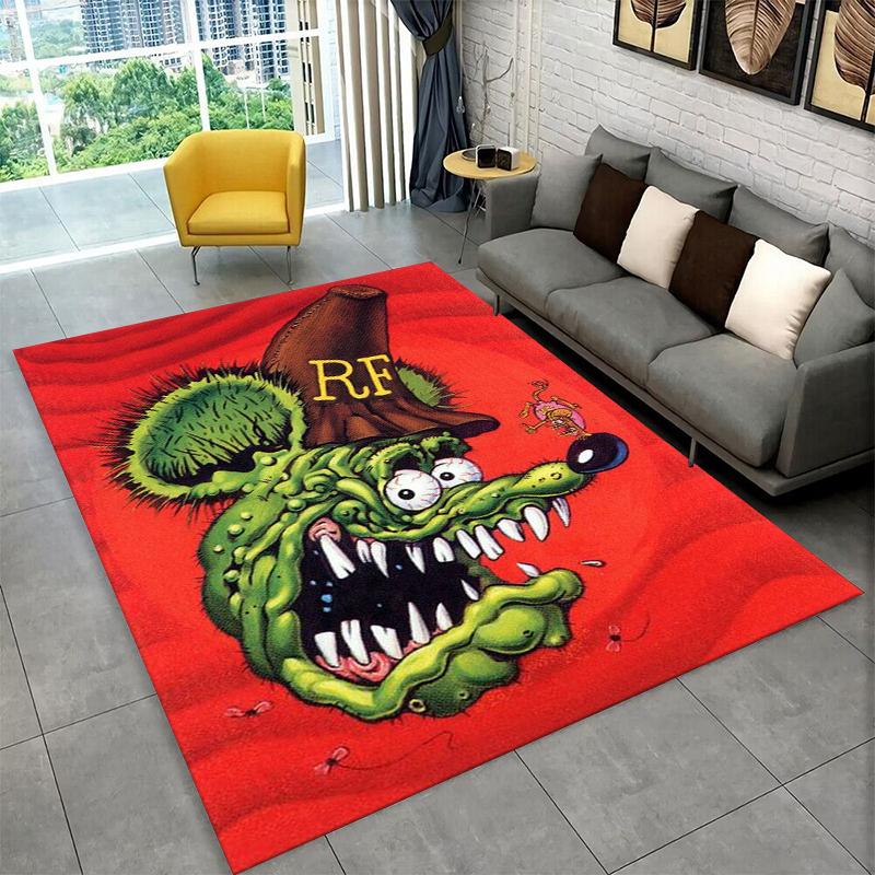 3D Rat Fink Cartoon Raceauto Moto Bord Tapijt Vloerkleed voor Slaapkamer Woonkamer Bank Deurmat Huisdecoratie,Kind Speelruimte Tapijt Antislip