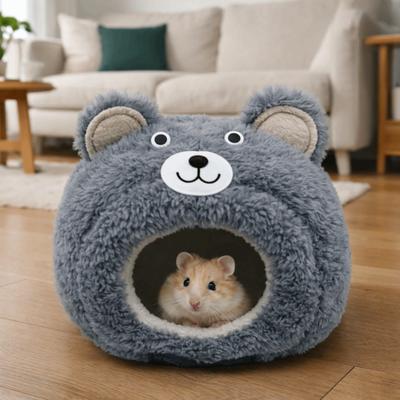 Cartoon Hamster Warm Nest Bear Shape Windproof Guinea Pig House Plush Semi-enclosed Hamster Cotton Nest Cage Accessories