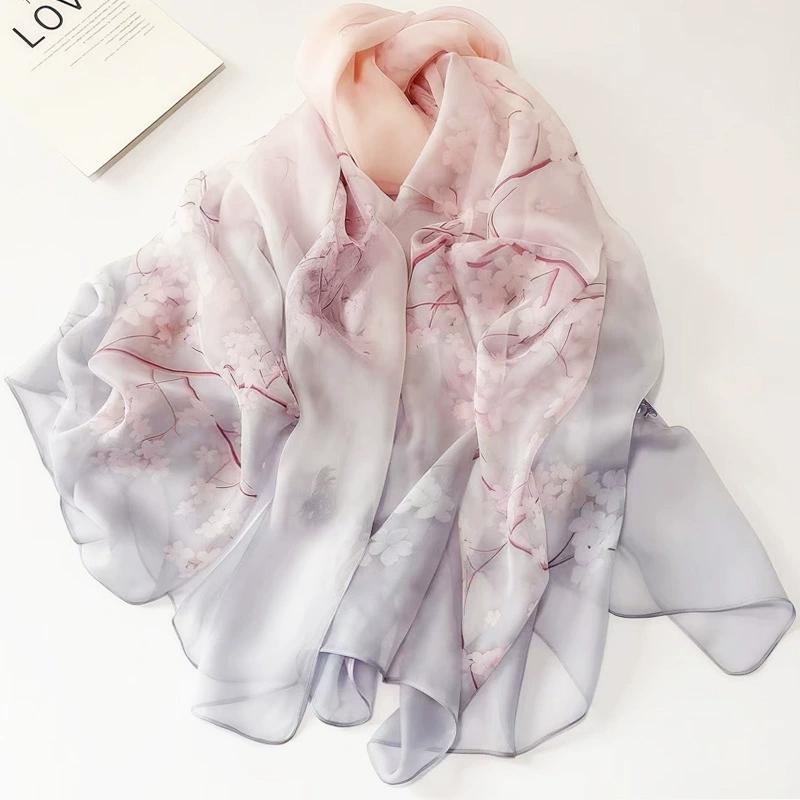 Spring Summer Women Large-size Printed Beach Shawls Muslim Hijabs Travel Thin Sunscreen Scarf/Scarves 100% Silk Beach Scarf