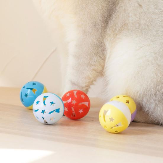 Yousheng 5Pcs Pet Sounding Toy Chimeric Design Rotate Durable Reusable Wear-resistant Interactive Entertainment Plastic Cat Ball Bell Toy for Home