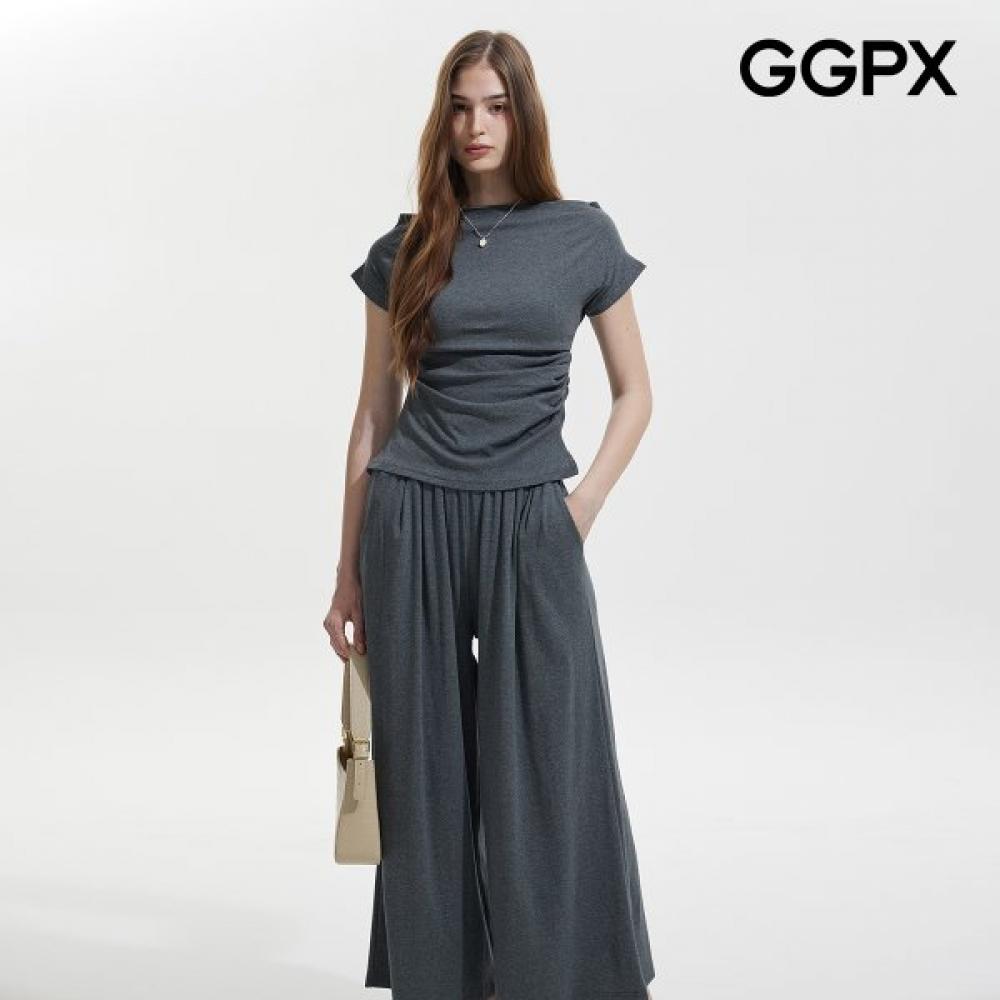 Ggpx New York Off Shoulder Waist Tee And Pants Setup Gq5st018f Grey/F