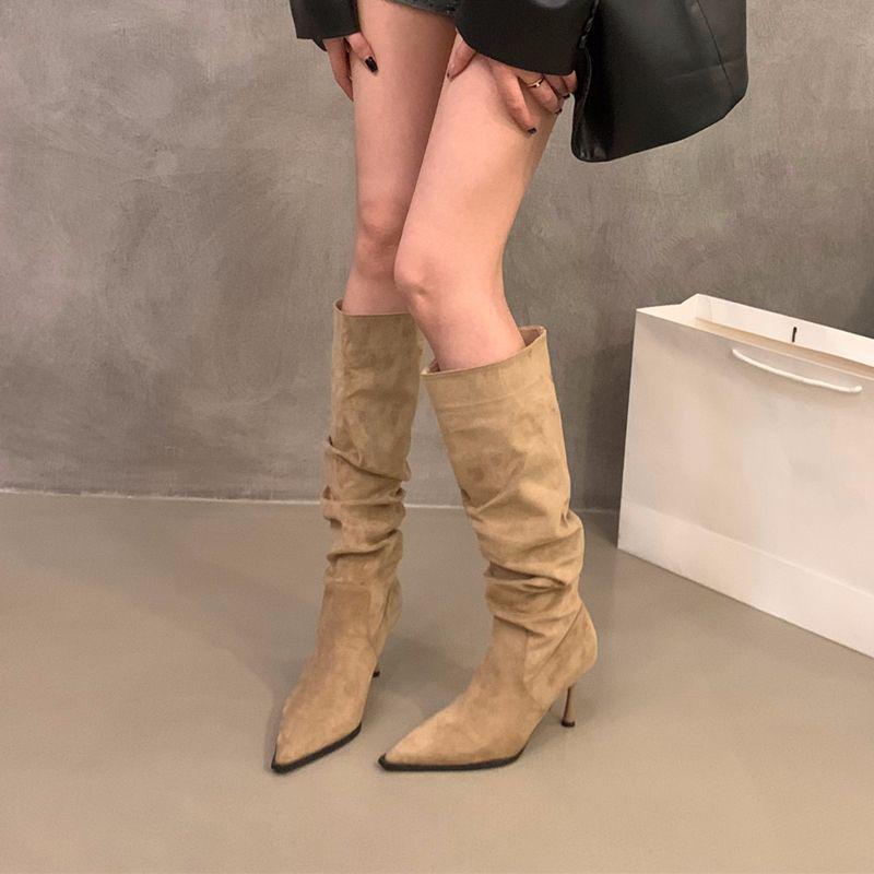 2025 Autumn/Winter Retro High Heel Stiletto Slouch Boots - Elegant Pointed Toe Coat Boots for a Slimming Goddess Look