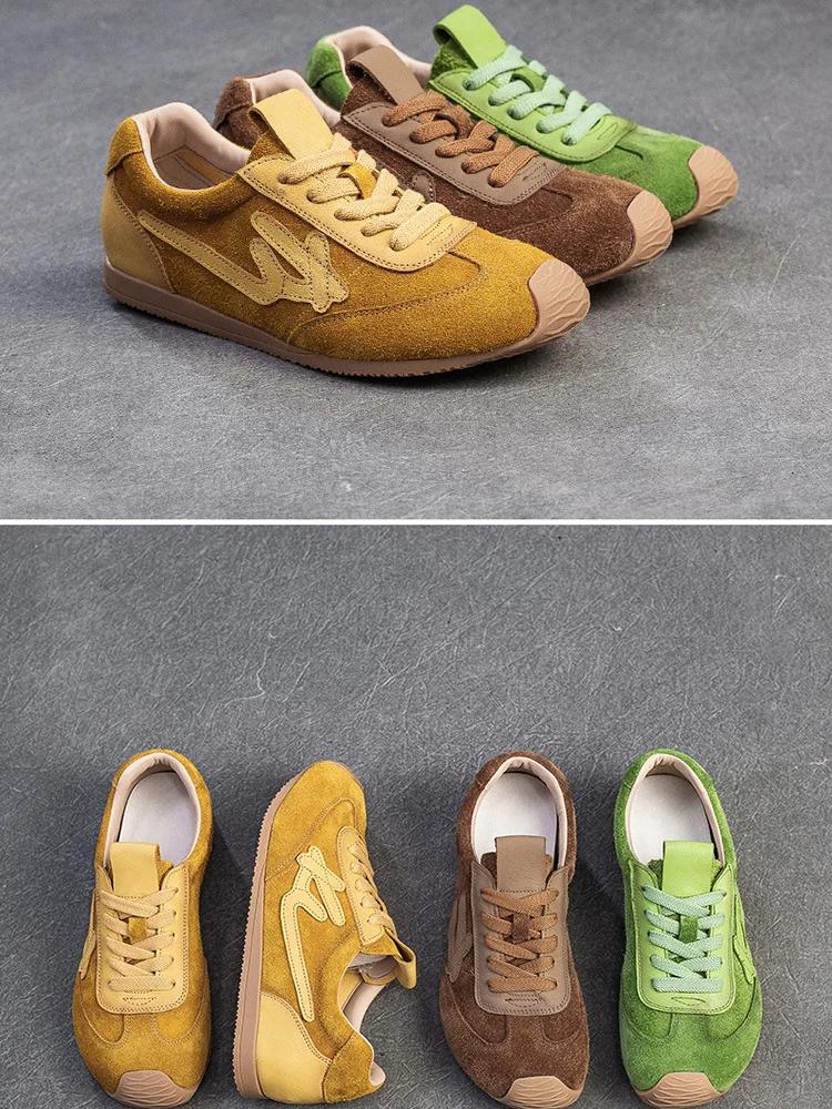 Johnature Genuine Leather Sneakers Casual Sports Shoes Soft Soled Comfortable Retro Women's Flat Shoes