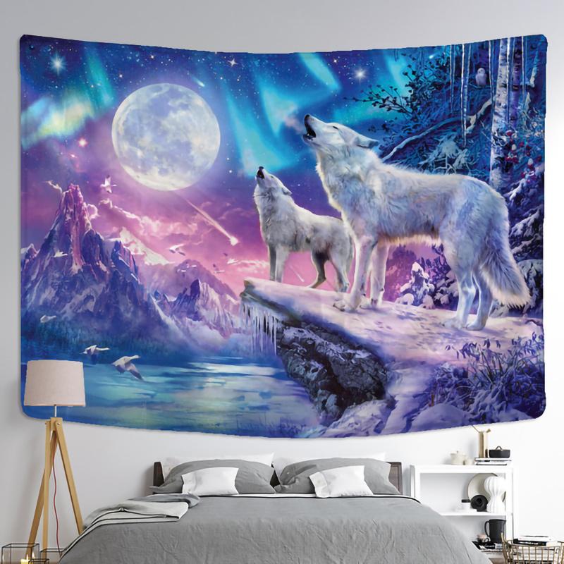 Fantasy Wolf Tapestry Wall Hanging Animal Aesthetic Room Decoration Bohemian Psychedelic Mandala Home Dormitory Wall Decoration