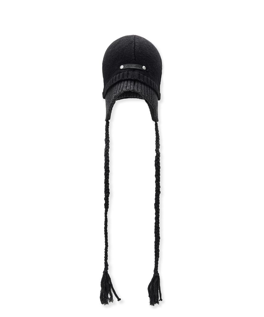 PORTERNA Button Braid Strap Knit Beanie-Black