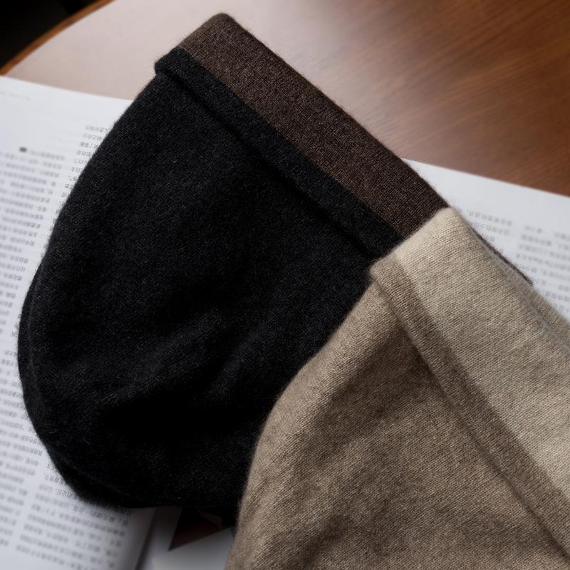 Ladies' 100%Cashmere Double-Sided Double Layered Thick Wearable Knitted Hat For Winter Warmth Contrasting Color Pile Cap For Men