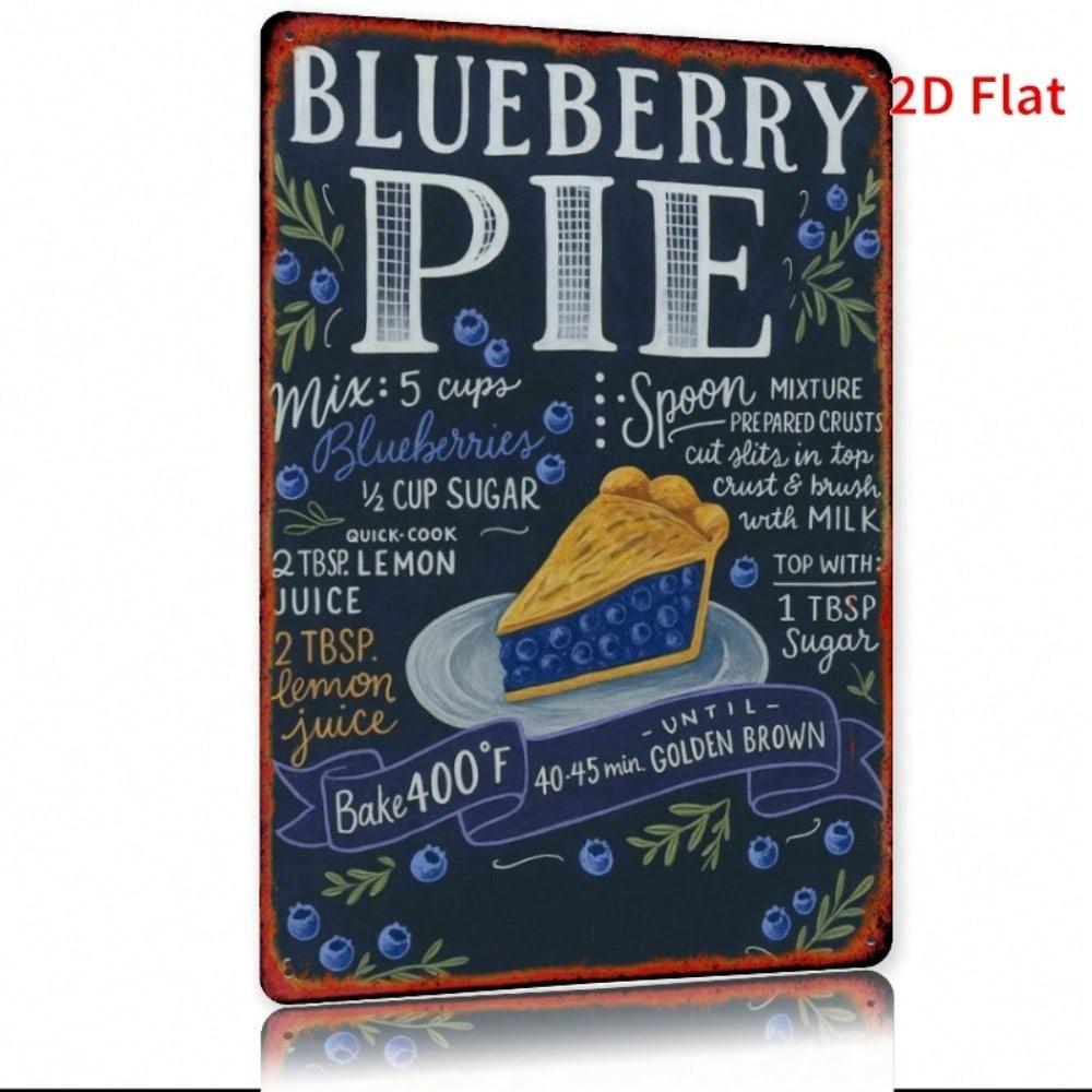 Metal Wall Art Poster - Blueberry Pie Recipe Tin Sign for Kitchen Decor