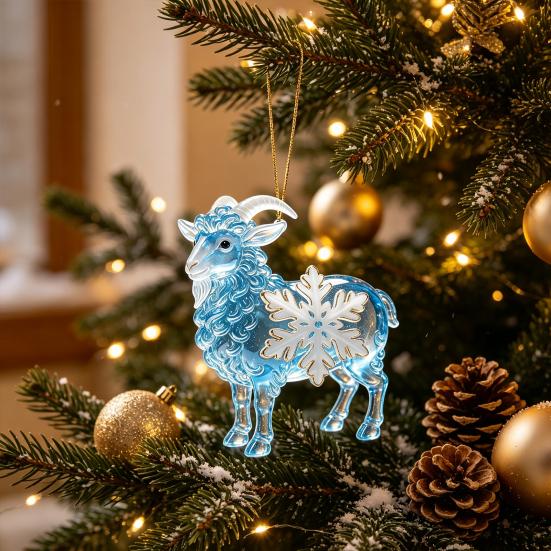Christmas Ornament Gift Ideas Sheep Hanging with Snowflake Decor, 2D Flat Acrylic Pendant Festive for Family Rope Holiday Tree Party Supplies Home And