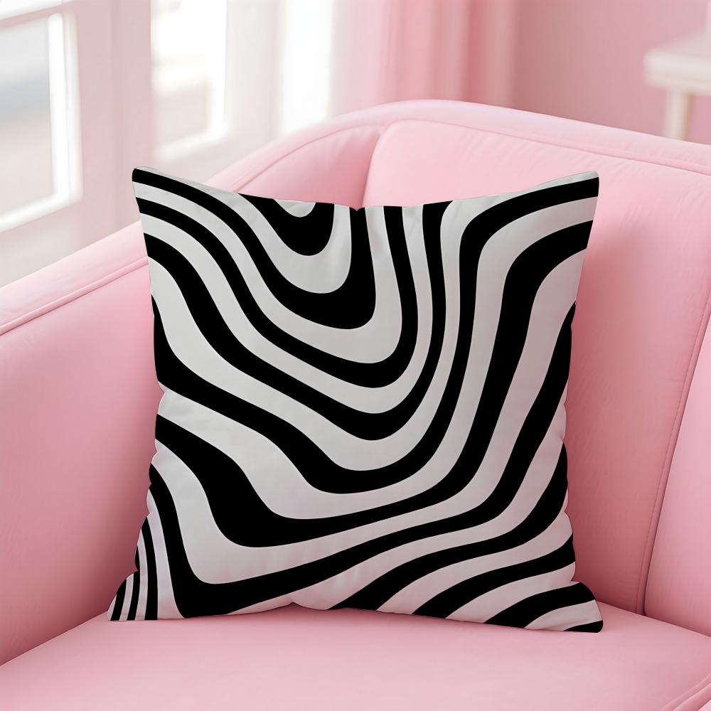 BBlack and White Patterns Cushion Cover Pillow Case Soft Friendly Fabric Concealed Zipper