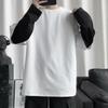 Männer T-shirt Gefälschte Zwei Stück Rundhals Langarm Kontrast Farbe Pullover Frühling Lose Patchwork Bodenbildung Shirt Streetwear