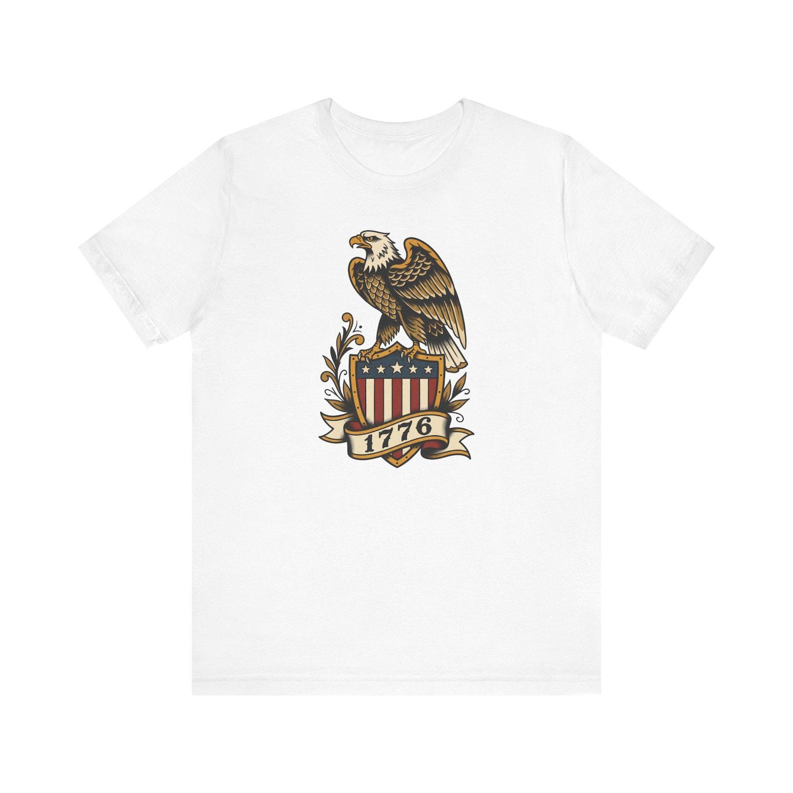 Bald Eagle 1776 Shield T-Shirt | Patriotic American Independence Tee 2XL