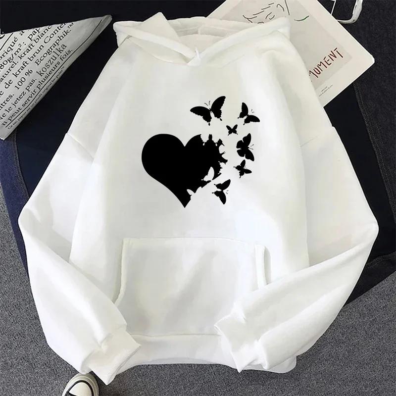 Autumn Winter Daily Casual Sporty Hoodie Lady Urban Fashion Warm Comfortable Hoody Aesthetic Heart Print Woman Hooded Sweatshirt