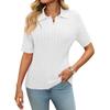 2025 Summer Women's Short Sleeve Lapel Collar V-Neck Cable Knit Pullover Sweater, Casual Chic Knitted Top for Daily & Office Wear