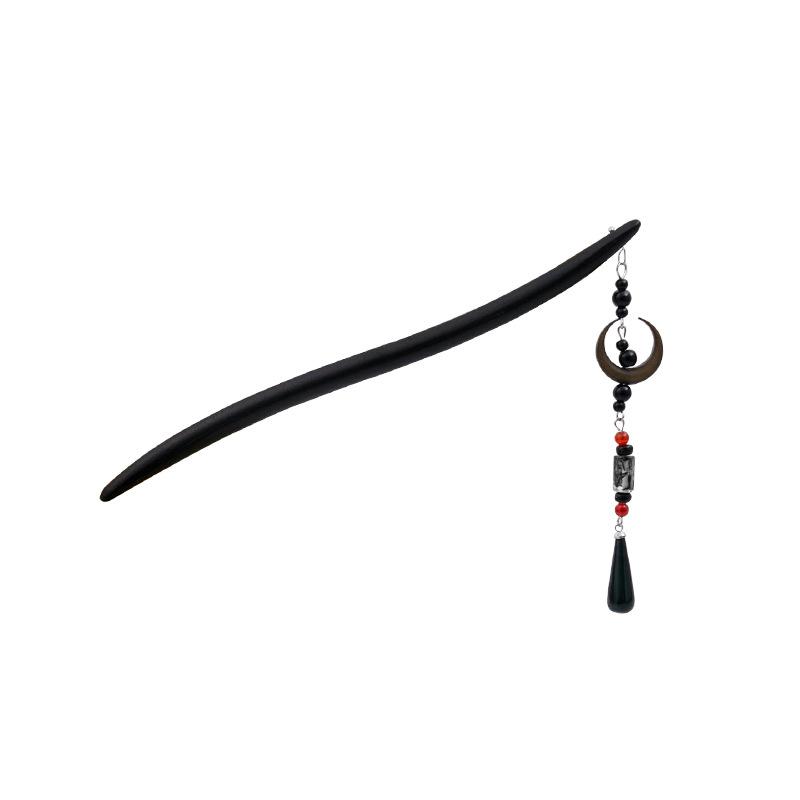 Chinese Style Wooden Ancient Style Water Drop Tassel Step Tassel Hairpin Chinese Style Niche Crescent Moon Round Bead Cheongsam Chinese Dress Earrings