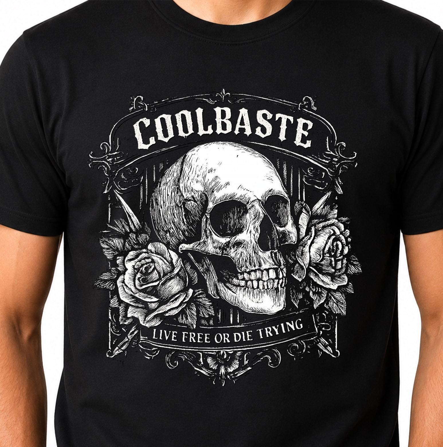 Coolbaste Live Free Or Die Trying Skull Roses Gothic Vintage Graphic T-Shirt. XXXL