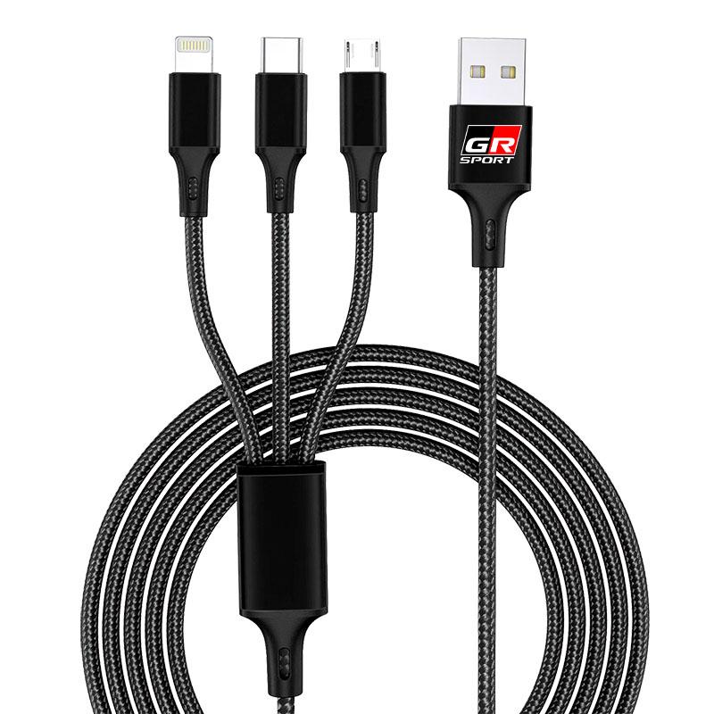 Car Emblem 3in1 Type C Lightning Micro USB Fast Charging Cable for Toyota TRD GR Yaris Corolla Auris Rav4 Land Vios LEVIN Camry Prado