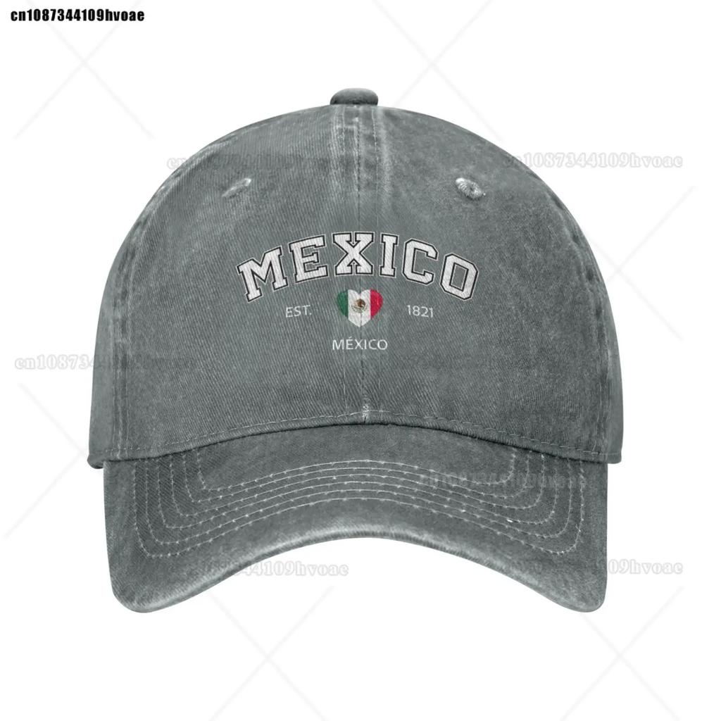 Mexico Flag Caps EST.1821 Retro Cowboy Washed Baseball Caps Female Sport Denim Sunscreen Hats Spring Summer Cap Unisex Trucker Cap