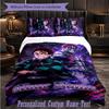 Personalized 3Pcs Bedding SetDemon Slayer Custom Text Duvet Cover Pillowcase Set Bedroom Gift