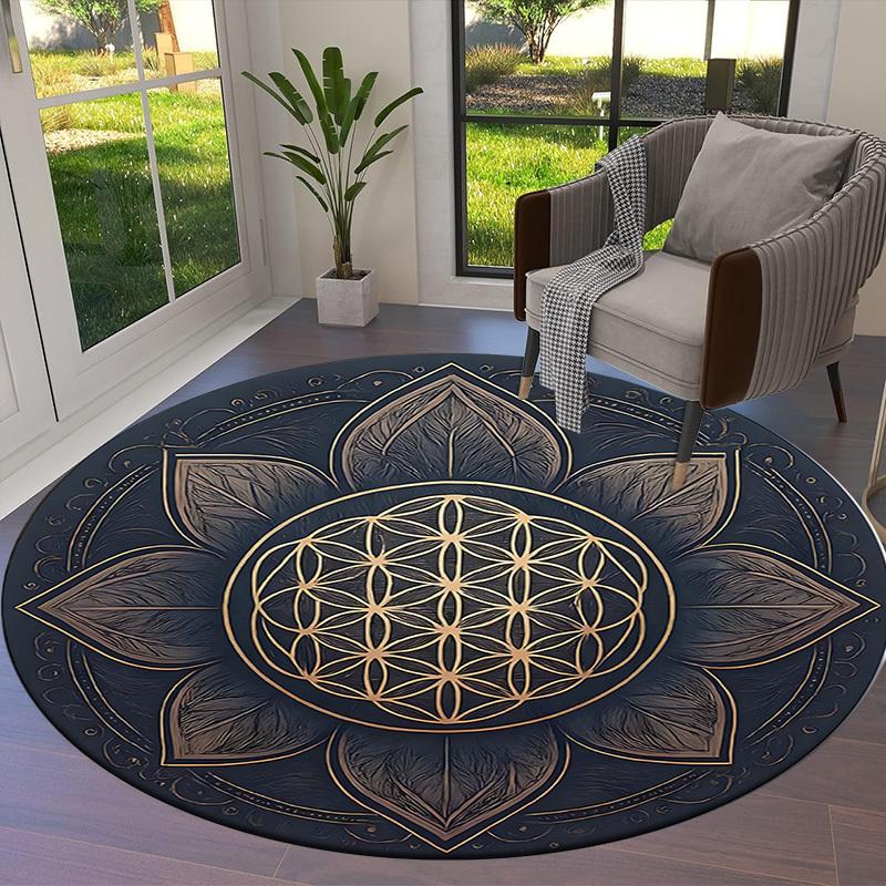 1pc Office Carpet Chair Mats Sacred Geometry Lotus Mandala Perfect for Decorating Office Chairs, Living Rooms, Or Bedrooms