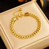 Gold Plated Double Layer Curb Chain Bracelet, Dainty Adjustable Miami Cuban Link for Women, Trendy Streetwear Jewelry