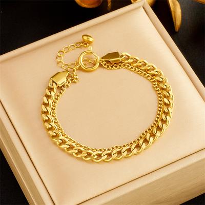 Bracciale a Catena Figaro a Doppio Strato Placcato Oro, Delicato e Regolabile Miami Cuban Link per Donna, Gioielli Trendy Streetwear