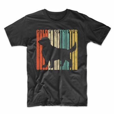 T-shirt con Silhouette di Golden Retriever Stile Retrò Anni '70 Crepata Invecchiata