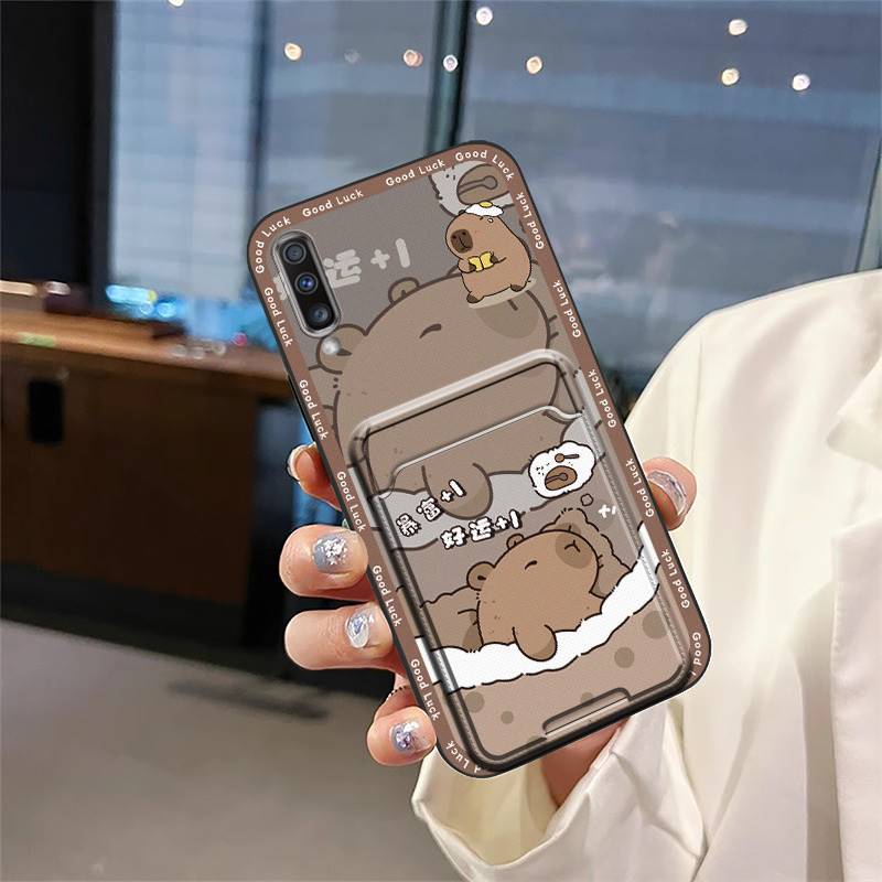 Cover Cute Phone Case For Samsung Galaxy A70 Silicone Cartoon Card slot Card sleeve Graffiti Dirt-resistant Durable TPU