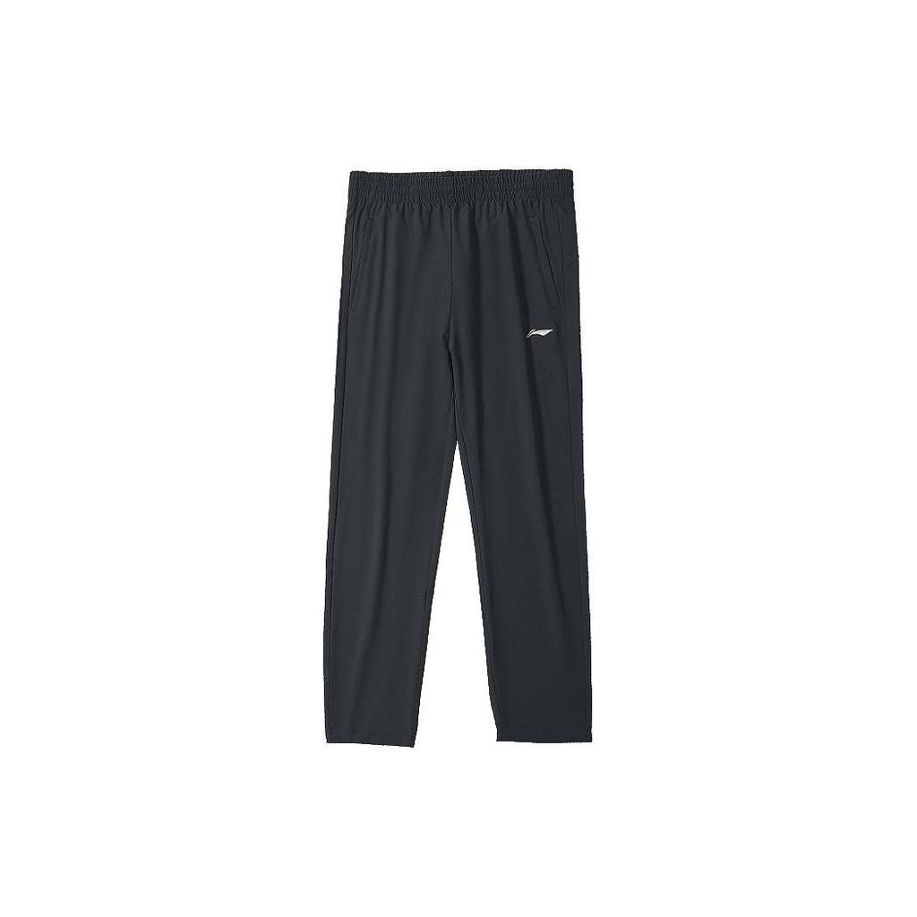 Li-Ning Solid Color Logo Elastic Mid-Waist Lightweight Breathable Straight Leg Casual Long Pants Quick-Dry Knitted Sports Pants Men bottoms AYKT553-1