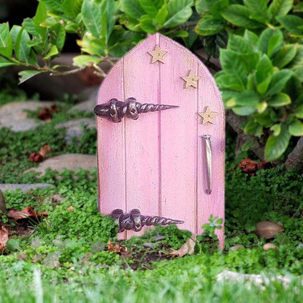 Lawn Ornament Miniature Wooden Door Creative Windows Door Figurines Gift Fairy Door Miniature
