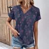 vintage women floral print t shirt short sleeve v neck tops comfortable t-shirts