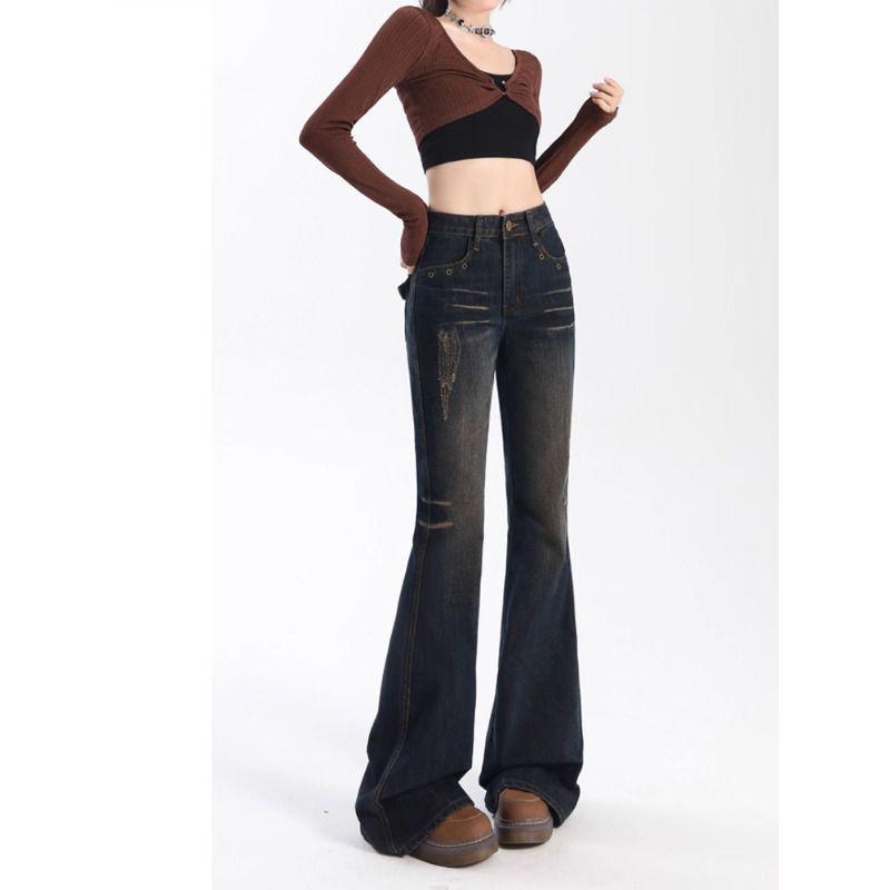 Retro Micro-Flared Bell Bottom Jeans for Women - Slimming, Flattering, Versatile, and Floor-Length Design.