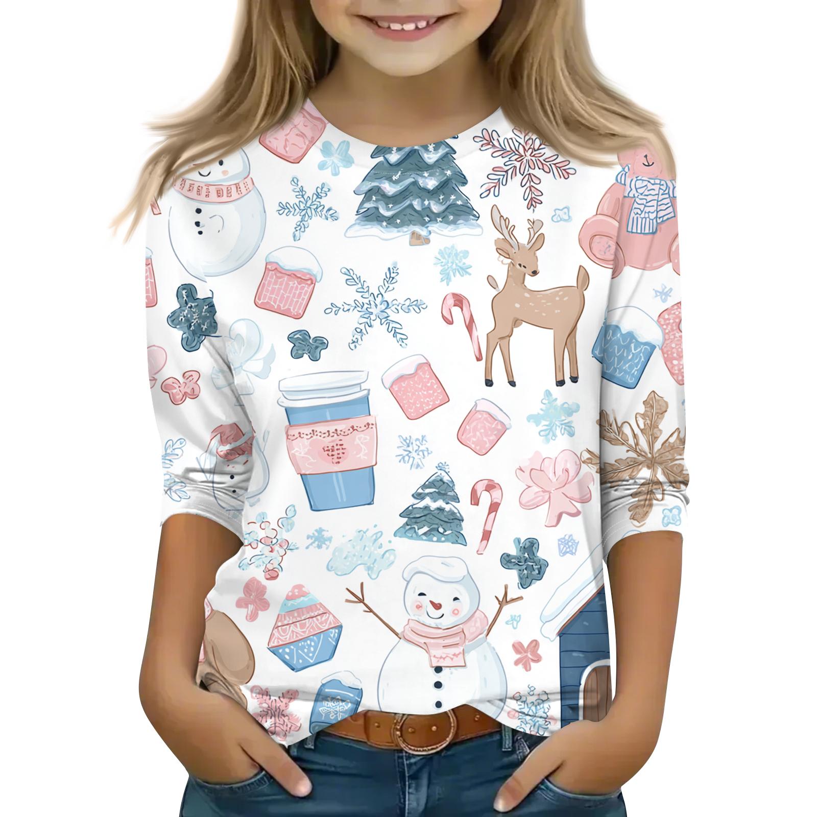 

Children s 3/4 Sleeve Round Neck Top Christmas Tree Printed Everyday Casual Top 140