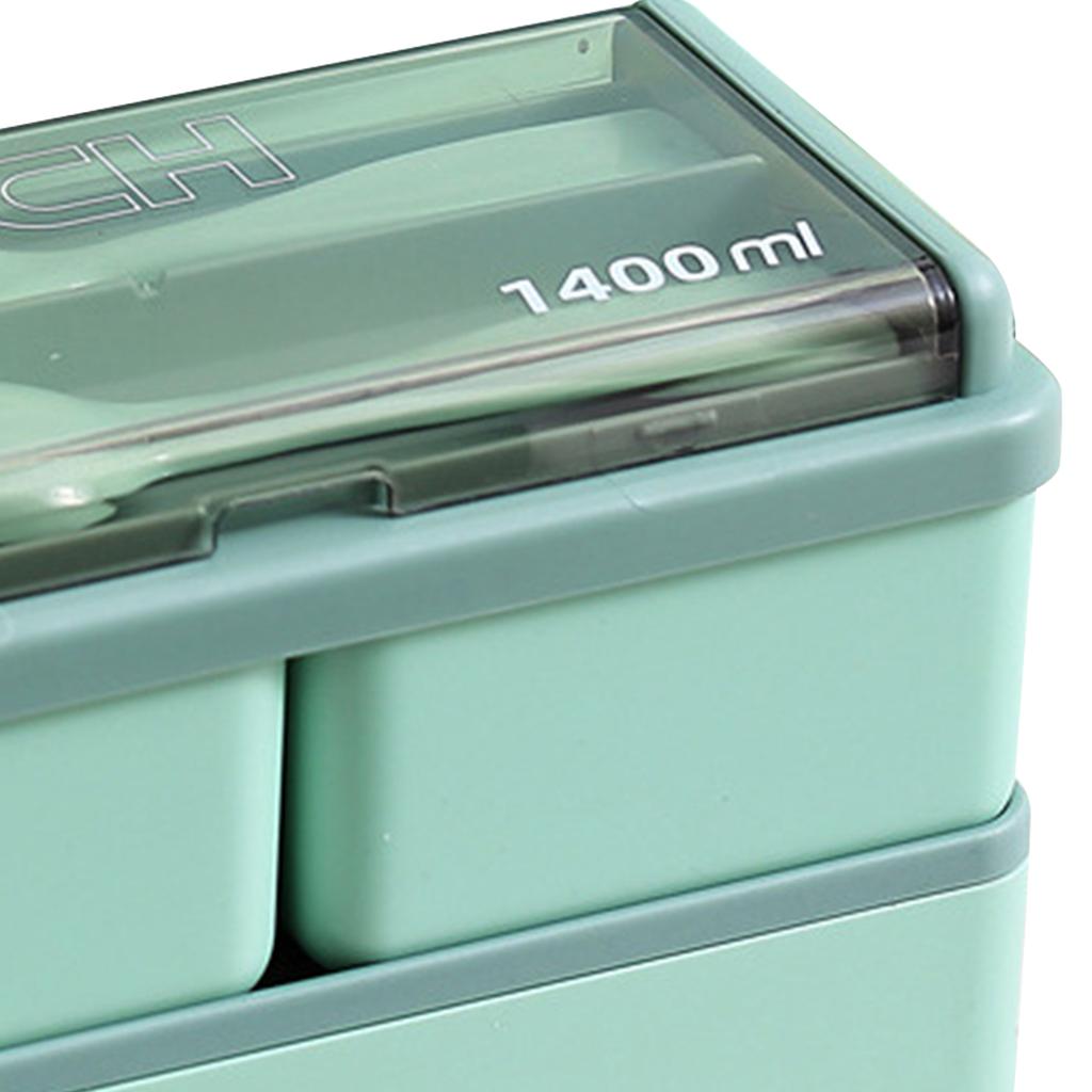 Bento Box Two Layers Green with Divider Food Grade Plastics Microwave Safe Lunch Container for
