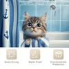Adorable Kitten in Nautical Shower Curtain - Blue & White Anchor Design for Cozy Bathroom Décor, Waterproof & Easy Care