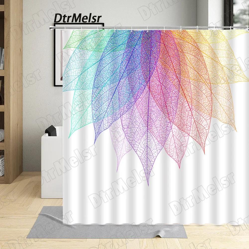 

Creative Leaves Shower Curtains Red Blue Yellow Abstract Tree Leaf Modern Minimalist Print Cloth Bathroom Decor Bath Curtain Set W60H190(CM)-1 Pcs
