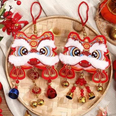 Traditional Chinese New Year Decoration Cartoon with Bells Lunar New Year Ornament Waking Lion Blessed Bag Pendant Souvenir Gift