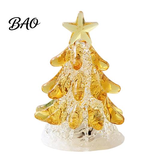Arbre en Verre Transparent avec Étoile Dorée Figurine de Noël Illuminée Faite à la Main, Mini Cadeau de Noël Lumineux pour Amis Veilleuse, Décoration de Table Artistique pour les Fêtes