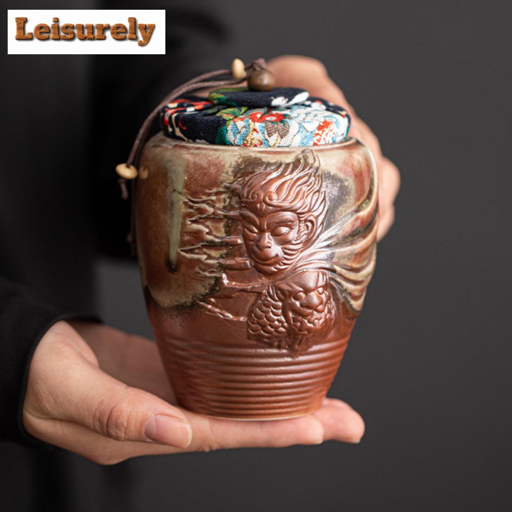 Antique Wood-fired Porcelain Coarse Tea Box Organizer Moisture-proof Creative Storage Tank Containers Tea Caddy Chinese Tea Set