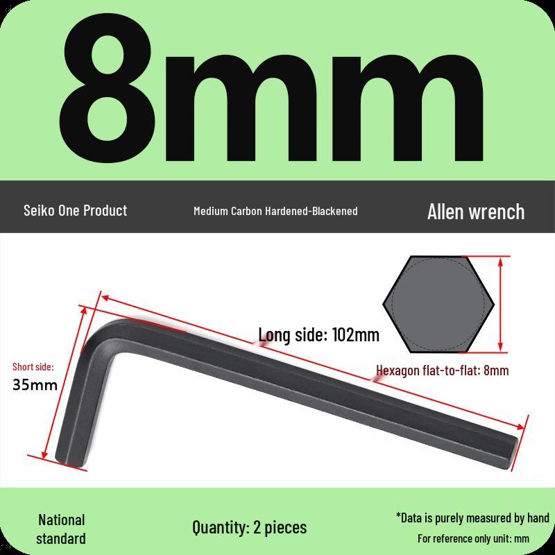 Medium Carbon L-type Hex Key Wrench, Hardened Steel, Black Oxide, 2mm-8mm
