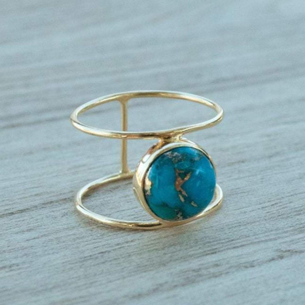 Lab Blue Copper Turquoise Gemstone Ring, Yellow Gold Ring, Handmade Jewelry, Designer Ring, Women Ring, 925 Sterling Silver