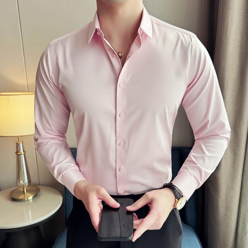 Black Men's Stretchy Wrinkle-Free Shirts, Blue Gray Red Green Asia Size M38-7XL46, White Plain Long Sleeve Office Dress Shirt.