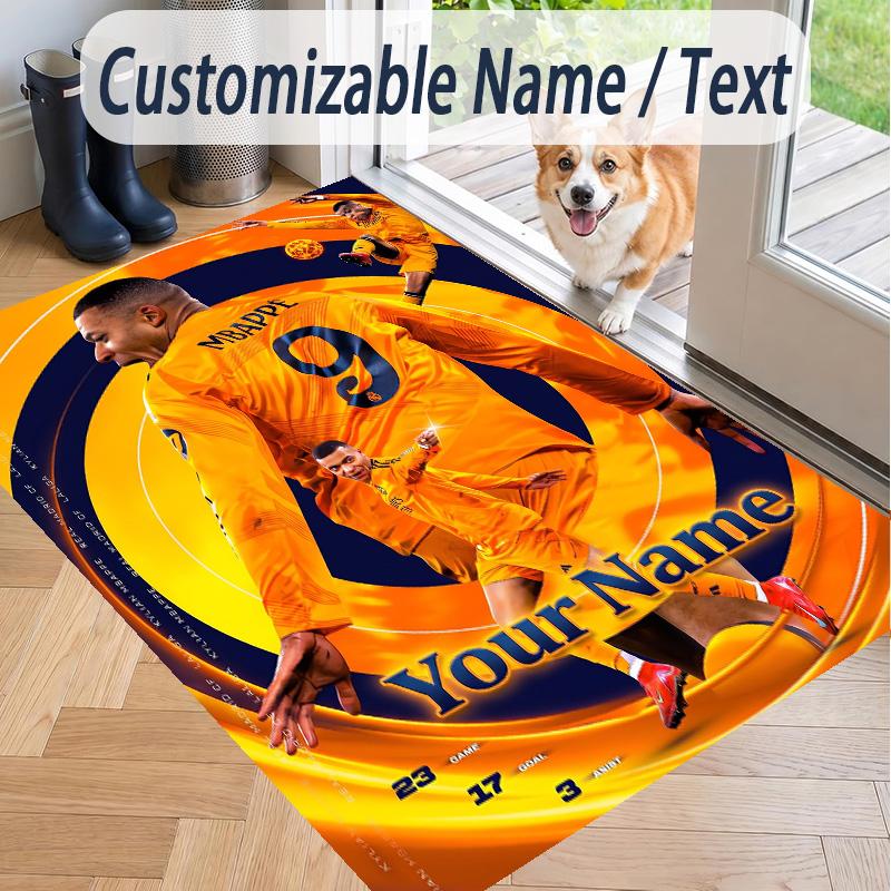 Custom Text Printed Rug Kylian Mbappe Non Slip Floor Carpet For Home Room Decor