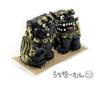 Okinawa Souvenir, Rakuten, Mini Shisa Figuren, Paar, Shisa und Löwenfiguren, Innendekoration, Glücksbringer, Feng Shui, Schwarz, mit Aufklebern
