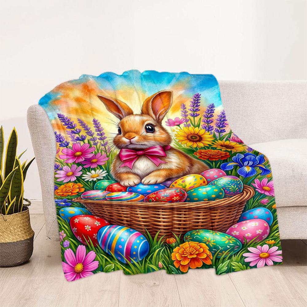 Easter Eggs And Bunnies Blanket,Suitable for Sofas, Offices, Travel, Living Rooms, Gifts To Relatives and Friends, Blanket,Suitable for All Seasons.