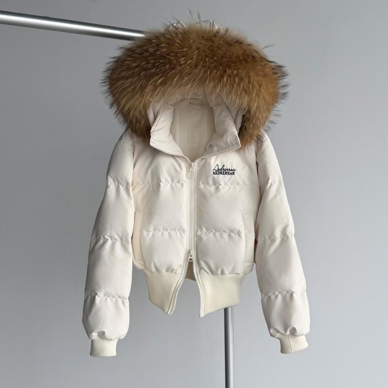 Womens Short Puffer Coat With Removable Hood Real Raccoon Fur Trim Waist-Cinched Fit Thick Winter Down Jacket